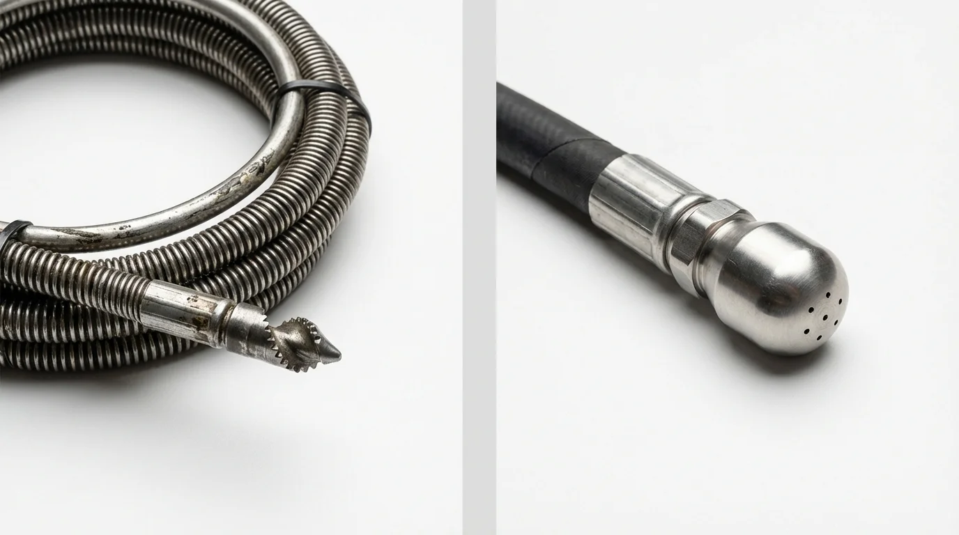 Drain snake cable and hydro jetting nozzle used for drain cleaning in Glenwood, MN