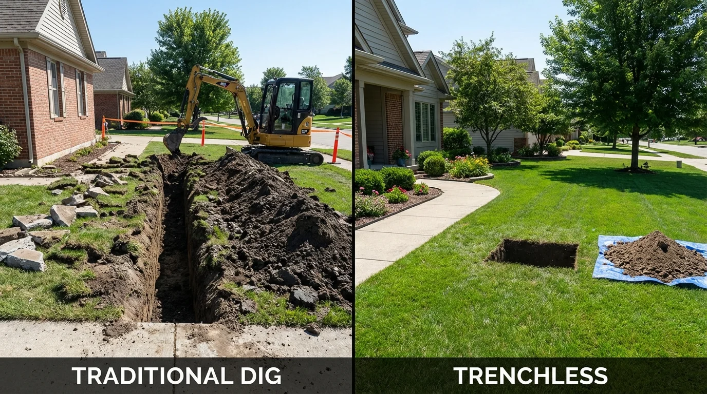 Trenchless sewer repair with minimal yard damage versus traditional excavation in Glenwood, MN